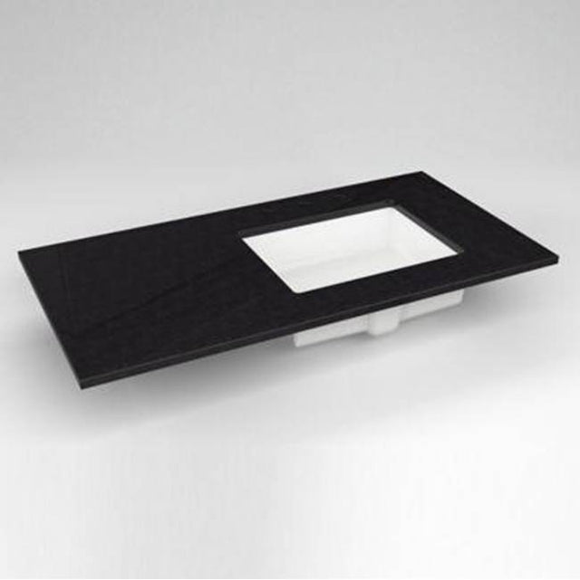 Robern - Engineered Stone Vanity Top, 43'' x 22'' x 3/4'', Right Offset Undercounter Sink, Lava Black, Three Hole
