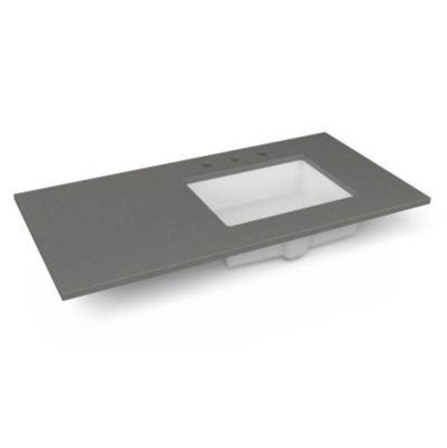 Robern - Engineered Stone Vanity Top, 43'' x 22'' x 3/4'', Right Offset Undercounter Sink, Stone Gray, Three Hole