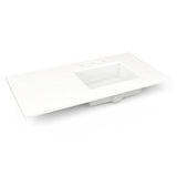 Robern - Engineered Stone Vanity Top, 43'' x 22'' x 3/4'', Right Offset Undercounter Sink, White Zeus Extreme, Three Hole