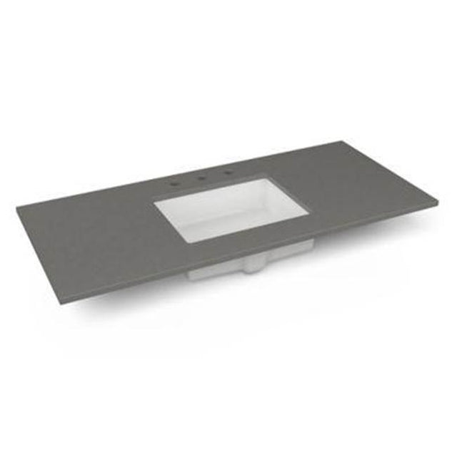 Robern - Engineered Stone Vanity Top, 49'' x 22'' x 3/4'', Center Undercounter Sink, Stone Gray, Three Hole