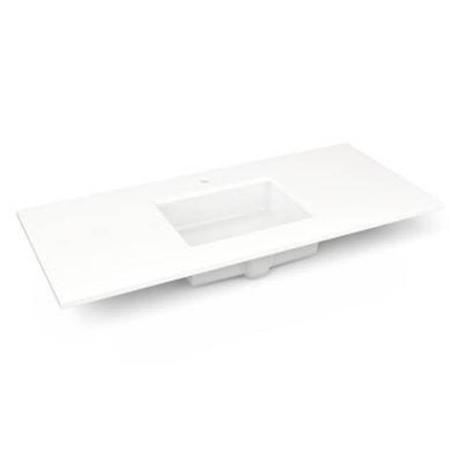 Robern - Engineered Stone Vanity Top, 49'' x 22'' x 3/4'', Center Undercounter Sink, White Zeus Extreme, Single Hole