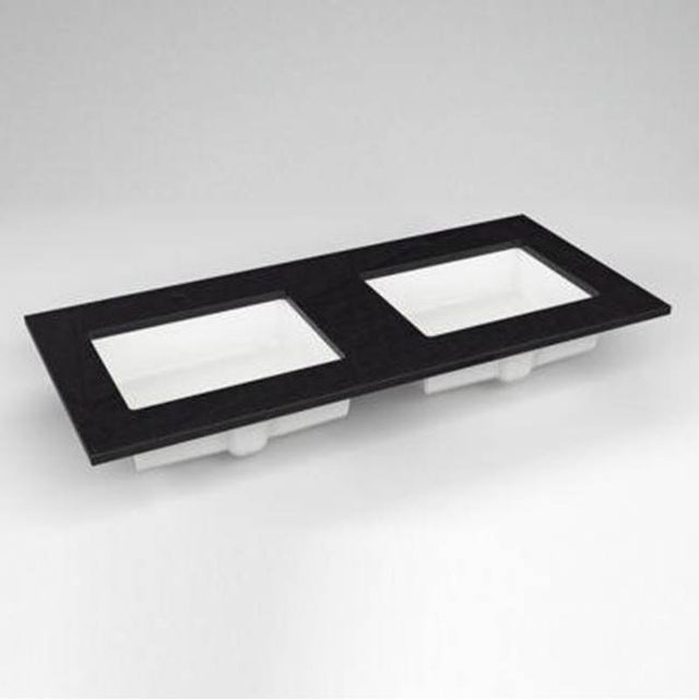 Robern - Engineered Stone Vanity Top, 49'' x 22'' x 3/4'', Double Undercounter Sink, Lava Black, Single Hole