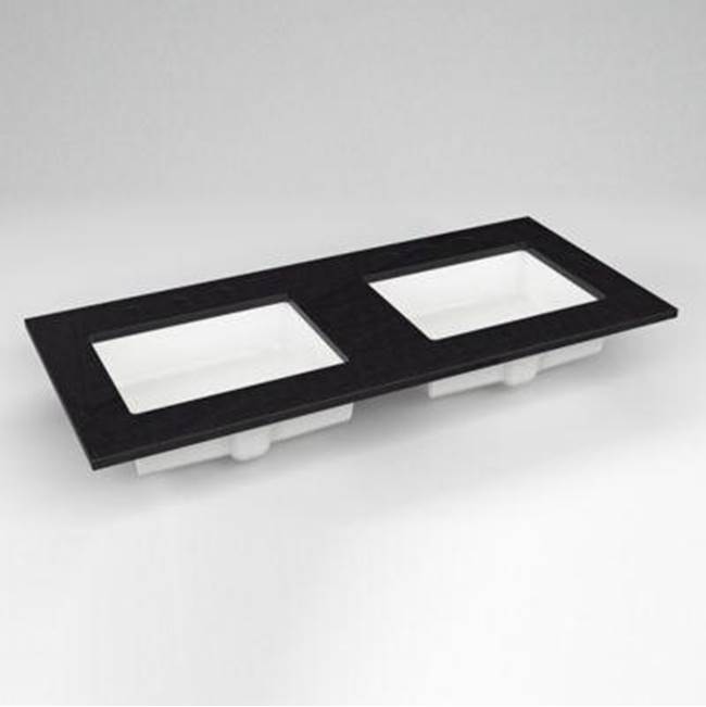 Robern - Engineered Stone Vanity Top, 49'' x 22'' x 3/4'', Double Undercounter Sink, Lava Black, Three Hole