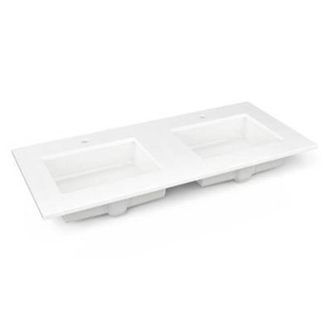Robern - Engineered Stone Vanity Top, 49'' x 22'' x 3/4'', Double Undercounter Sink, Quartz White, Single Hole