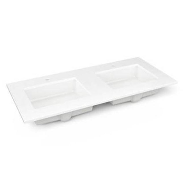 Robern - Engineered Stone Vanity Top, 49'' x 22'' x 3/4'', Double Undercounter Sink, Quartz White, Single Hole