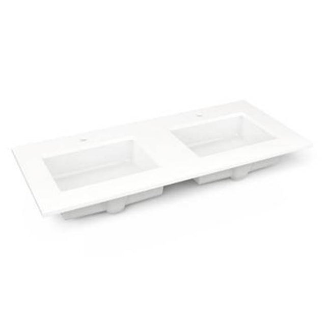 Robern - Engineered Stone Vanity Top, 49'' x 22'' x 3/4'', Double Undercounter Sink, White Zeus Extreme, Single Hole