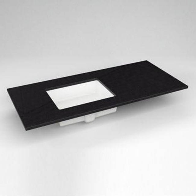 Robern - Engineered Stone Vanity Top, 49'' x 22'' x 3/4'', Left Offset Undercounter Sink, Lava Black, Single Hole
