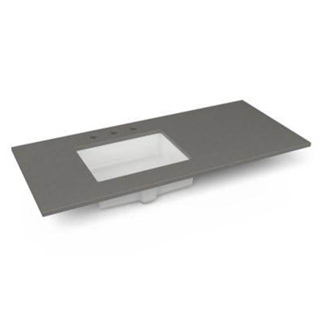Robern - Engineered Stone Vanity Top, 49'' x 22'' x 3/4'', Left Offset Undercounter Sink, Stone Gray, Three Hole