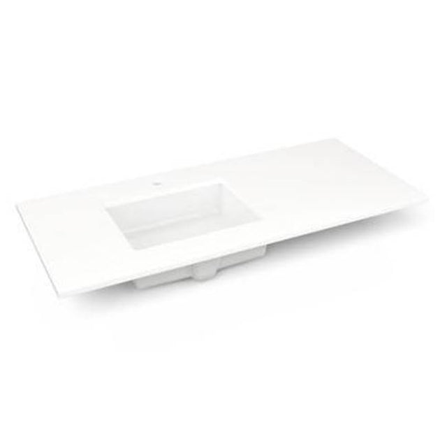 Robern - Engineered Stone Vanity Top, 49'' x 22'' x 3/4'', Left Offset Undercounter Sink, White Zeus Extreme, Single Hole