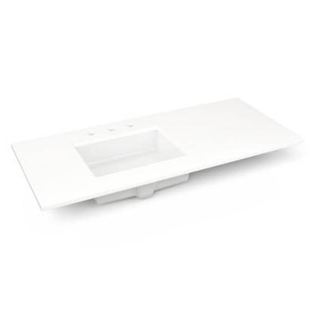 Robern - Engineered Stone Vanity Top, 49'' x 22'' x 3/4'', Left Offset Undercounter Sink, White Zeus Extreme, Three Hole