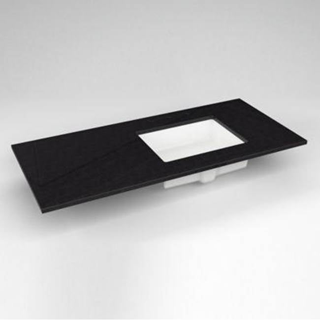 Robern - Engineered Stone Vanity Top, 49'' x 22'' x 3/4'', Right Offset Undercounter Sink, Lava Black, Three Hole