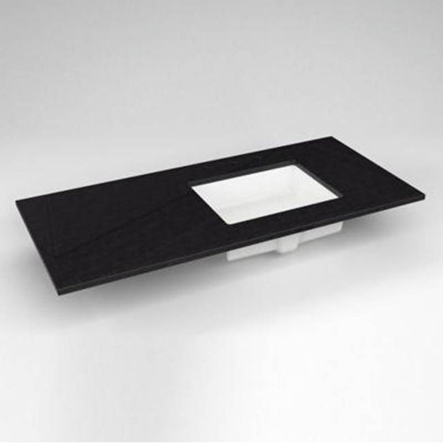 Robern - Engineered Stone Vanity Top, 49'' x 22'' x 3/4'', Right Offset Undercounter Sink, Lava Black, Three Hole