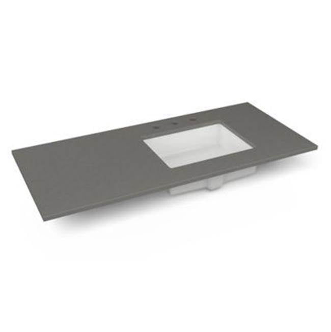 Robern - Engineered Stone Vanity Top, 49'' x 22'' x 3/4'', Right Offset Undercounter Sink, Stone Gray, Three Hole