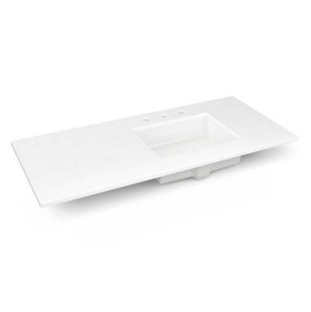 Robern - Engineered Stone Vanity Top, 49'' x 22'' x 3/4'', Right Offset Undercounter Sink, Quartz White, Three Hole