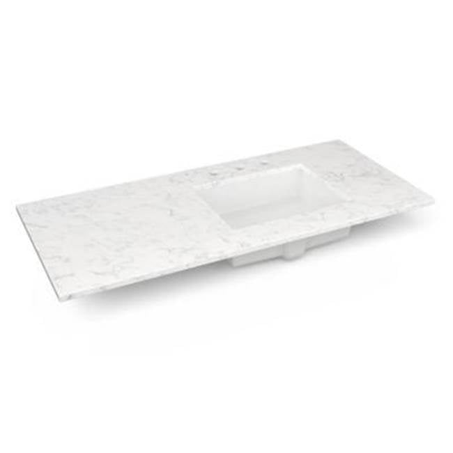 Robern - Engineered Stone Vanity Top, 49'' x 22'' x 3/4'', Right Offset Undercounter Sink, Lyra, Three Hole