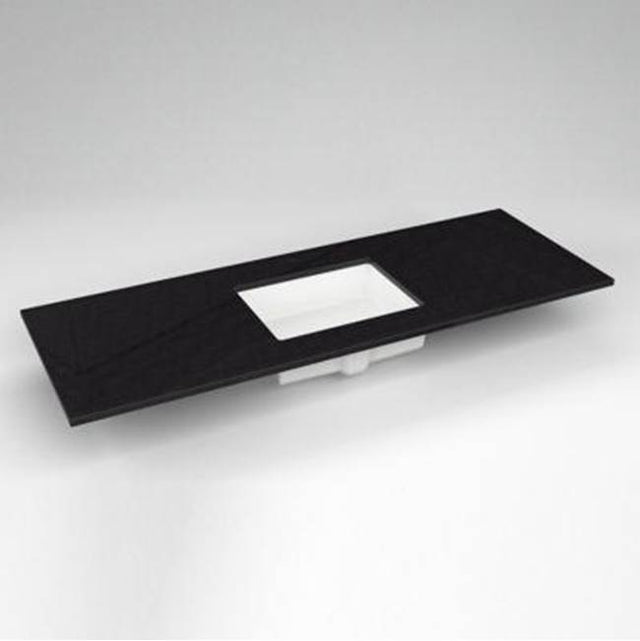Robern - Engineered Stone Vanity Top, 61'' x 22'' x 3/4'', Center Undercounter Sink, Lava Black, Single Hole