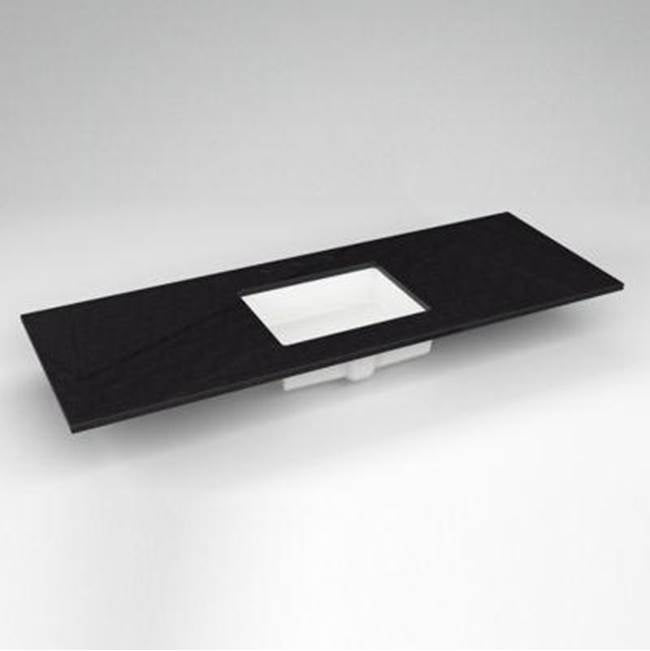Robern - Engineered Stone Vanity Top, 61'' x 22'' x 3/4'', Center Undercounter Sink, Lava Black, Three Hole