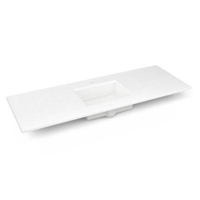 Robern - Engineered Stone Vanity Top, 61'' x 22'' x 3/4'', Center Undercounter Sink, Quartz White, Single Hole