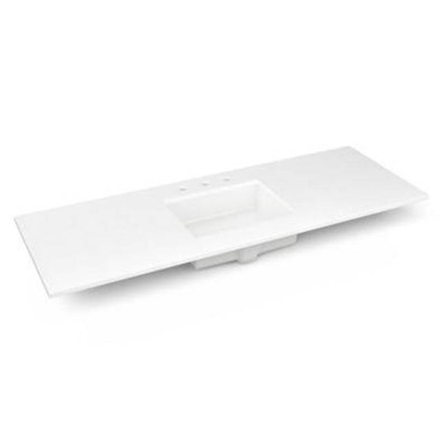 Robern - Engineered Stone Vanity Top, 61'' x 22'' x 3/4'', Center Undercounter Sink, Quartz White, Three Hole