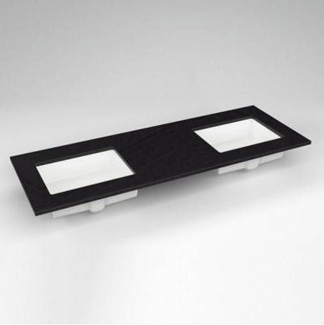 Robern - Engineered Stone Vanity Top, 61'' x 22'' x 3/4'', Double Undercounter Sink, Lava Black, Single Hole