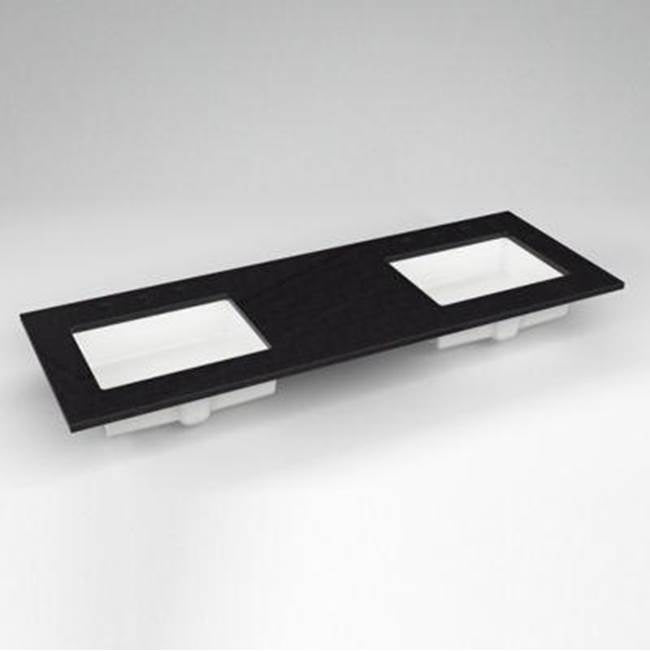 Robern - Engineered Stone Vanity Top, 61'' x 22'' x 3/4'', Double Undercounter Sink, Lava Black, Three Hole