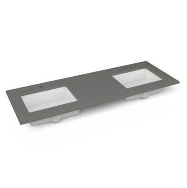 Robern - Engineered Stone Vanity Top, 61'' x 22'' x 3/4'', Double Undercounter Sink, Stone Gray, Single Hole