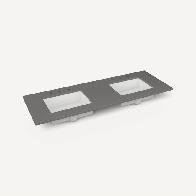 Robern - Engineered Stone Vanity Top, 61'' x 22'' x 3/4'', Double Undercounter Sink, Stone Gray, Three Hole