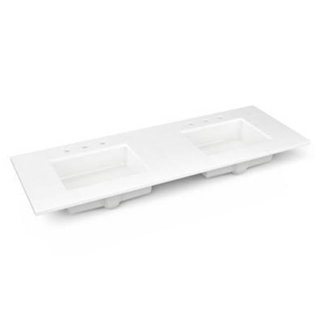 Robern - Engineered Stone Vanity Top, 61'' x 22'' x 3/4'', Double Undercounter Sink, Quartz White, Three Hole