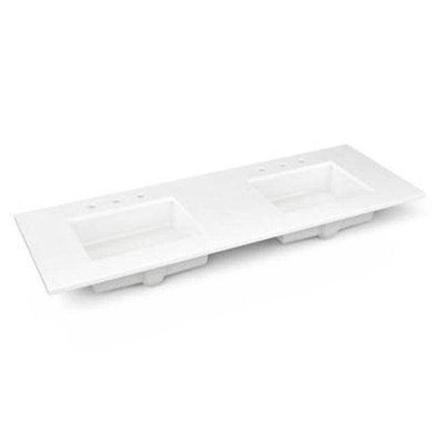 Robern - Engineered Stone Vanity Top, 61'' x 22'' x 3/4'', Double Undercounter Sink, Quartz White, Three Hole