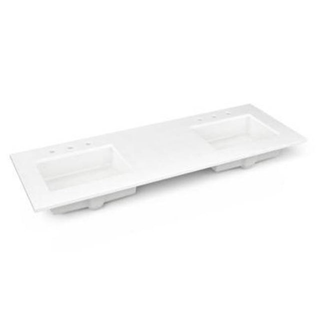 Robern - Engineered Stone Vanity Top, 61'' x 22'' x 3/4'', Double Undercounter Sink, Quartz White, Three Hole