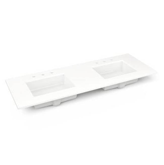 Robern - Engineered Stone Vanity Top, 61'' x 22'' x 3/4'', Double Undercounter Sink, White Zeus Extreme, Three Hole