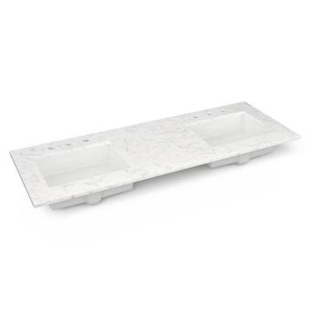 Robern - Engineered Stone Vanity Top, 61'' x 22'' x 3/4'', Double Undercounter Sink, Lyra, Three Hole