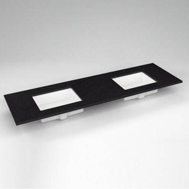 Robern - Engineered Stone Vanity Top, 73'' x 22'' x 3/4'', Double Undercounter Sink, Lava Black, Single Hole