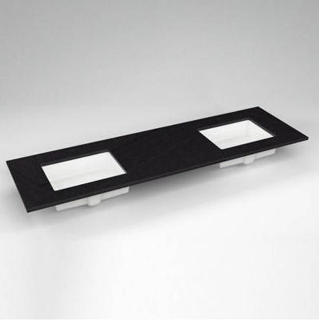 Robern - Engineered Stone Vanity Top, 73'' x 22'' x 3/4'', Double Undercounter Sink, Lava Black, Single Hole