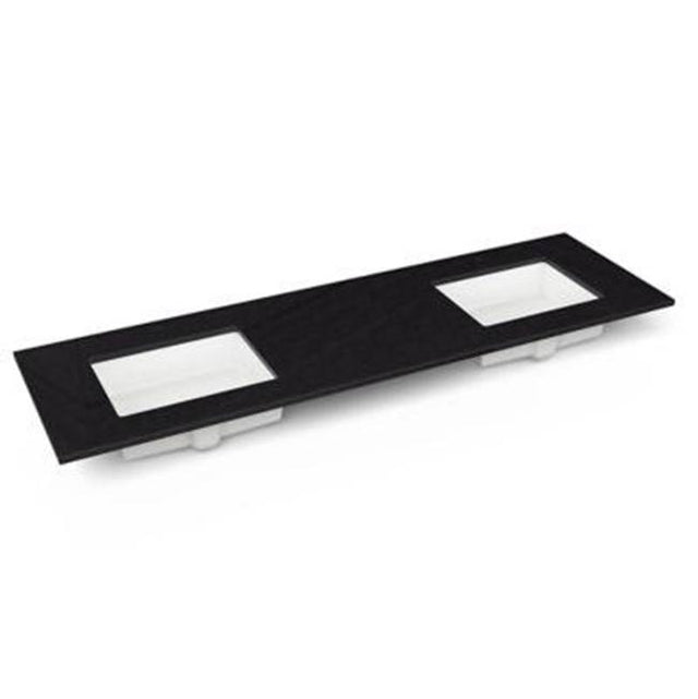 Robern - Engineered Stone Vanity Top, 73'' x 22'' x 3/4'', Double Undercounter Sink, Lava Black, Single Hole