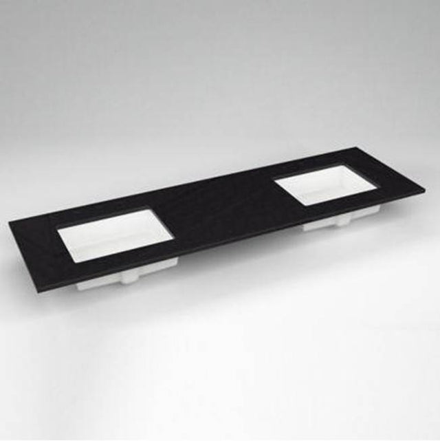 Robern - Engineered Stone Vanity Top, 73'' x 22'' x 3/4'', Double Undercounter Sink, Lava Black, Three Hole