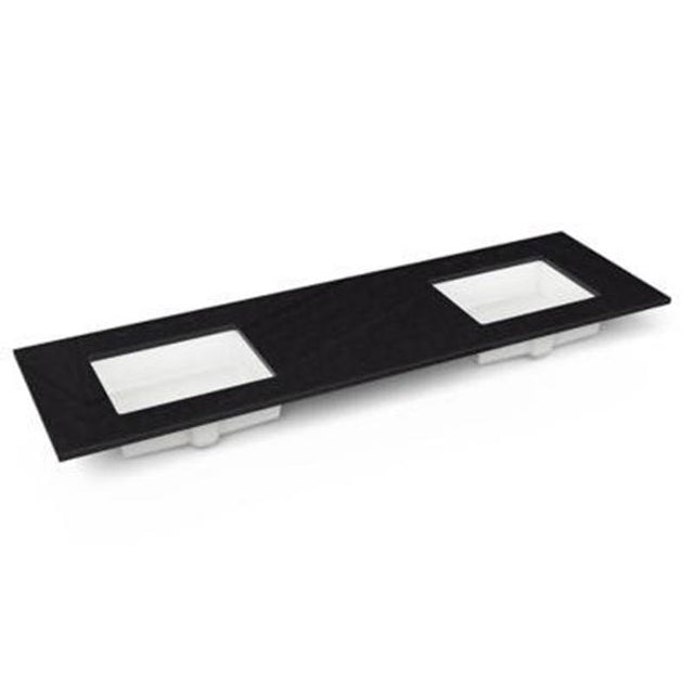 Robern - Engineered Stone Vanity Top, 73'' x 22'' x 3/4'', Double Undercounter Sink, Lava Black, Three Hole