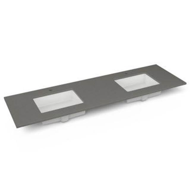 Robern - Engineered Stone Vanity Top, 73'' x 22'' x 3/4'', Double Undercounter Sink, Stone Gray, Single Hole