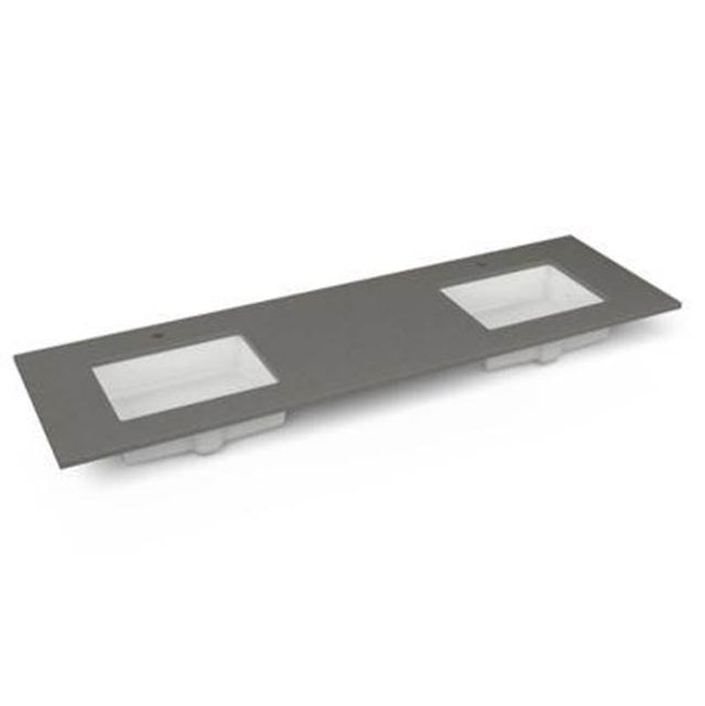 Robern - Engineered Stone Vanity Top, 73'' x 22'' x 3/4'', Double Undercounter Sink, Stone Gray, Single Hole