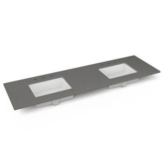 Robern - Engineered Stone Vanity Top, 73'' x 22'' x 3/4'', Double Undercounter Sink, Stone Gray, Three Hole