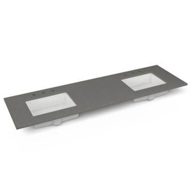 Robern - Engineered Stone Vanity Top, 73'' x 22'' x 3/4'', Double Undercounter Sink, Stone Gray, Three Hole