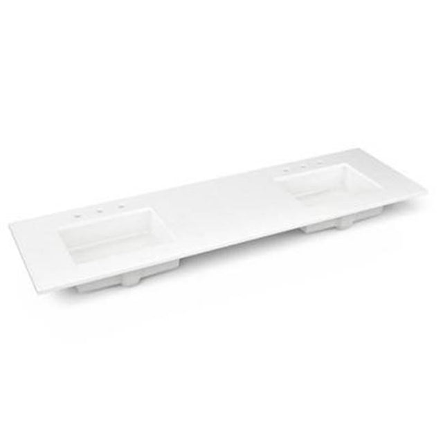 Robern - Engineered Stone Vanity Top, 73'' x 22'' x 3/4'', Double Undercounter Sink, Quartz White, Three Hole
