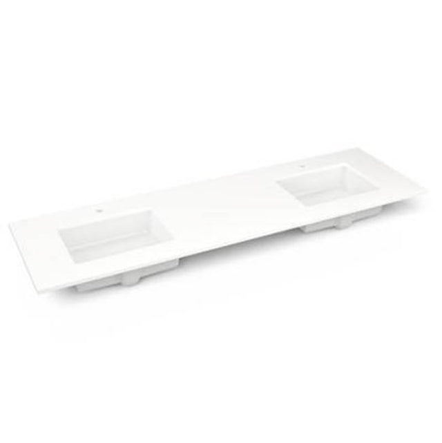 Robern - Engineered Stone Vanity Top, 73'' x 22'' x 3/4'', Double Undercounter Sink, White Zeus Extreme, Single Hole