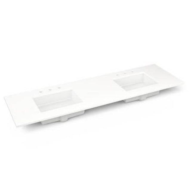 Robern - Engineered Stone Vanity Top, 73'' x 22'' x 3/4'', Double Undercounter Sink, White Zeus Extreme, Three Hole
