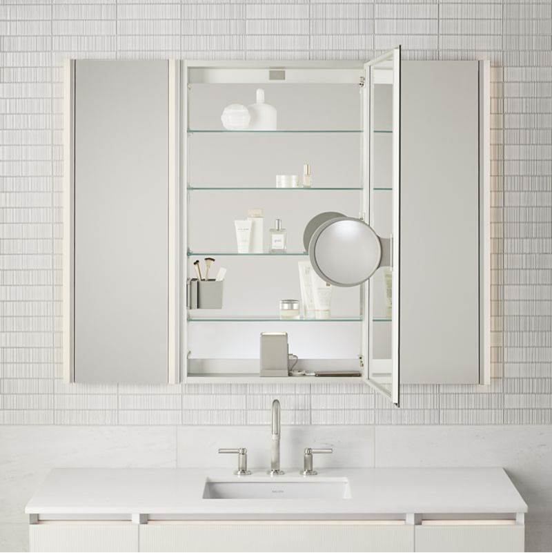 PL Portray Medicine Cabinet With Bevel Edge Mirror, Slow-Close Door, Magnification Mirror, Quick Storage Caddy - 24 X 40''