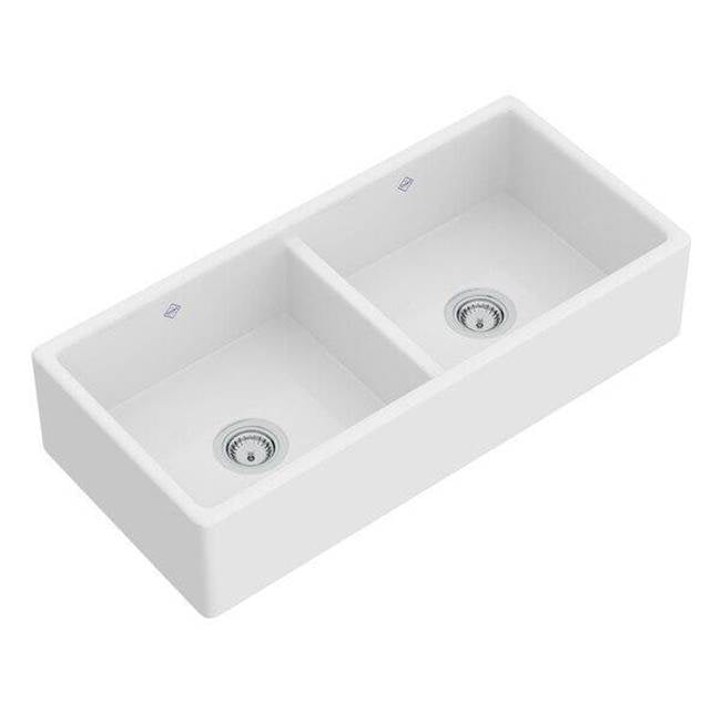 Rohl - ShakerE 39'' Double Bowl Farmhouse Apron Front Fireclay Kitchen Sink - White (WH)