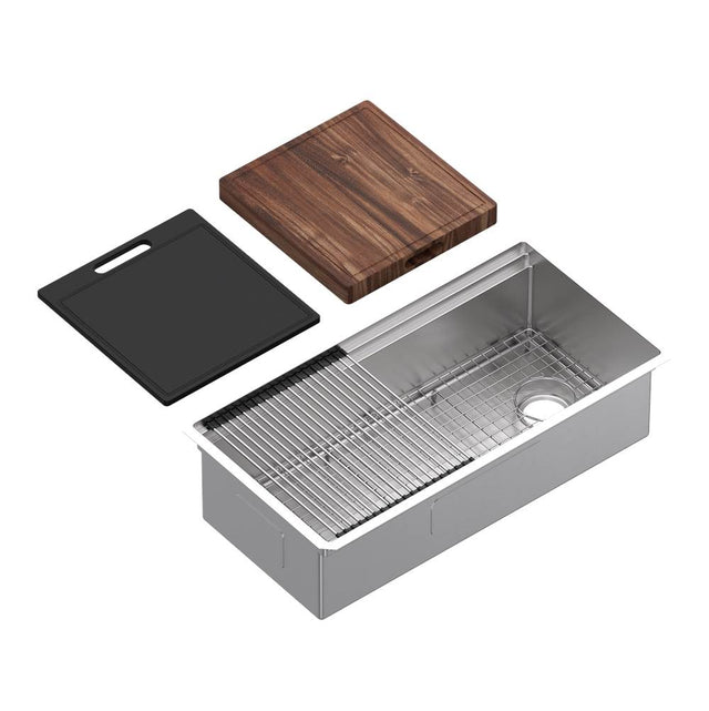Rohl - CulinarioE 36'' Stainless Steel Chef/Workstation Sink With Accessories - Brushed Stainless Steel