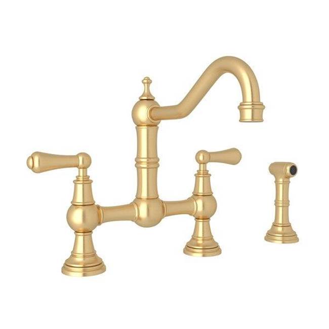 Rohl - EdwardianE Bridge Kitchen Faucet With Side Spray - Satin English Gold