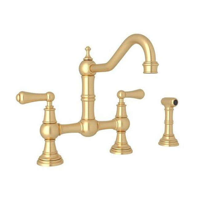 Rohl - EdwardianE Bridge Kitchen Faucet With Side Spray - Satin English Gold