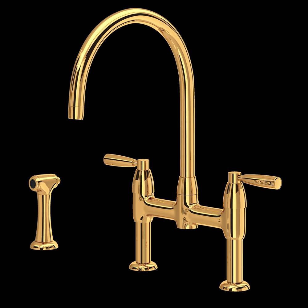 Rohl - HolbornE Bridge Kitchen Faucet With C-Spout and Side Spray - English Gold